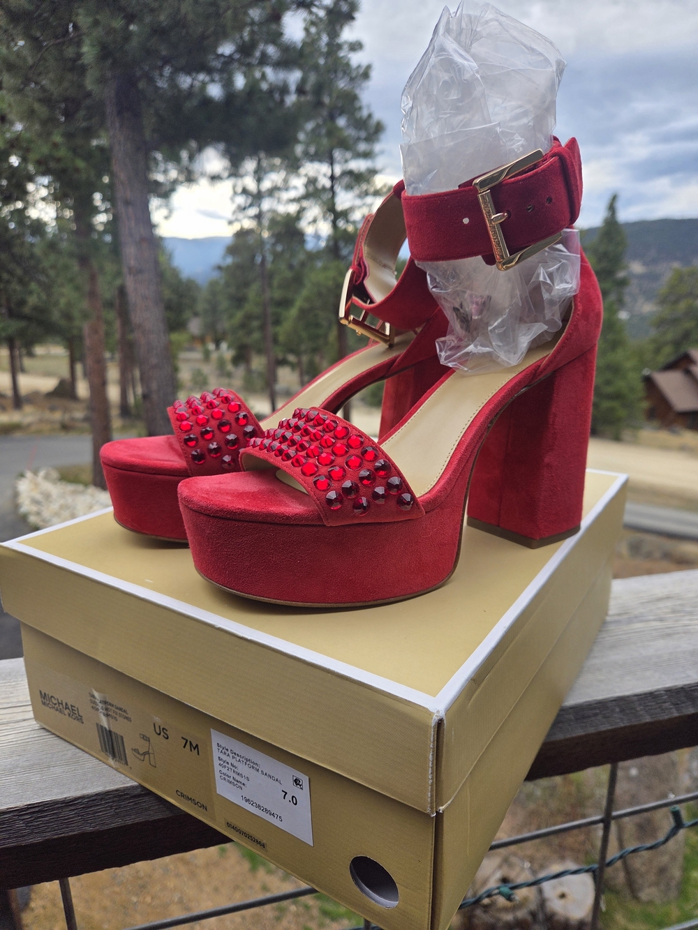 Michael Kors Red Suede Platform Block Heel Sandals